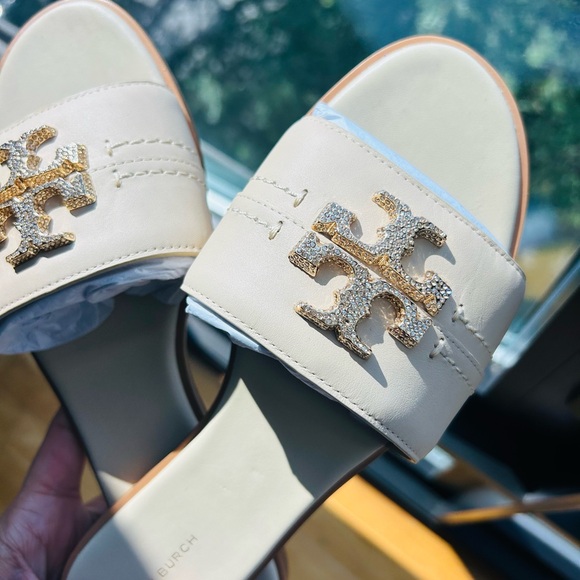 NWT TORY BURCH - EVERLY SLIDE STETSON SOFT - DULCE DE LECHE CRYSTAL GOLD SIZE 9 - Picture 3 of 6